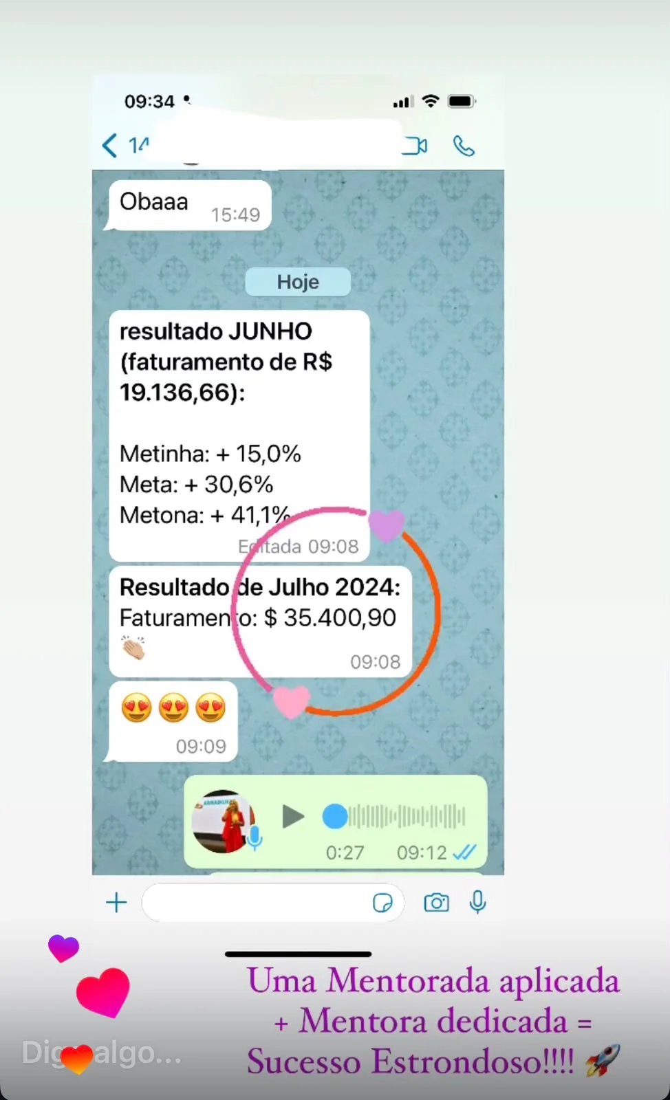 Depoimento de mentorada, resultado financeiro