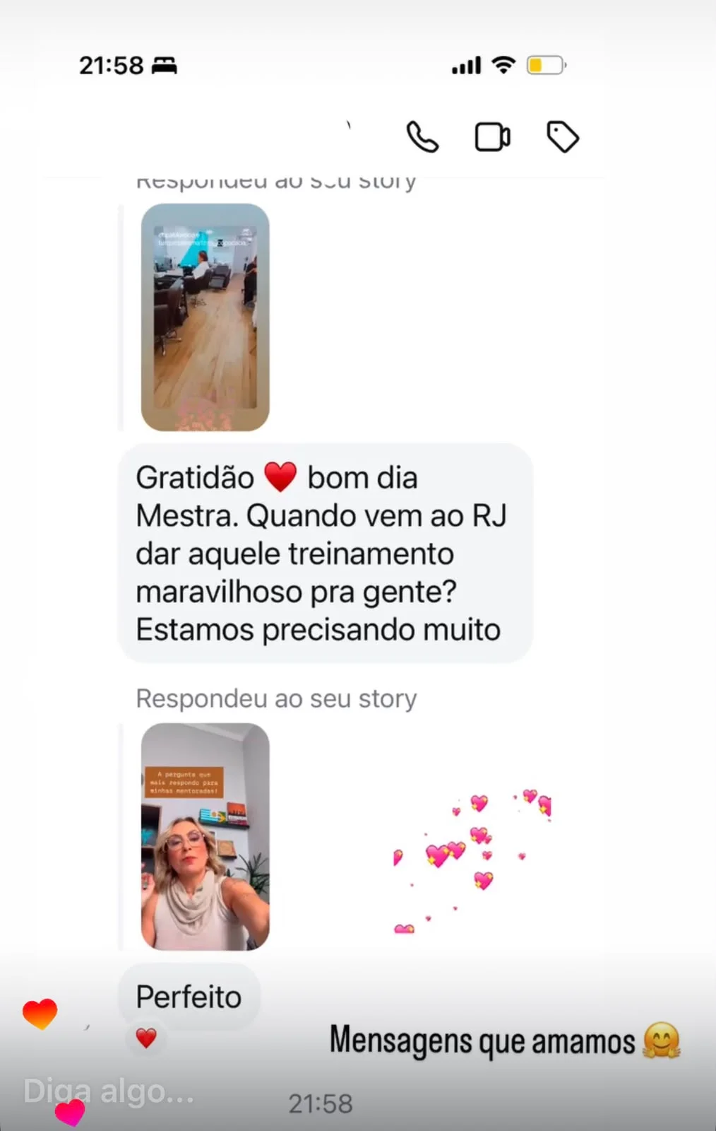 Depoimento de mentorada, print de conversa