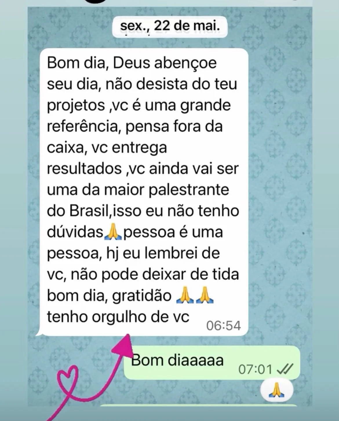 Depoimento de mentorada, print de conversa